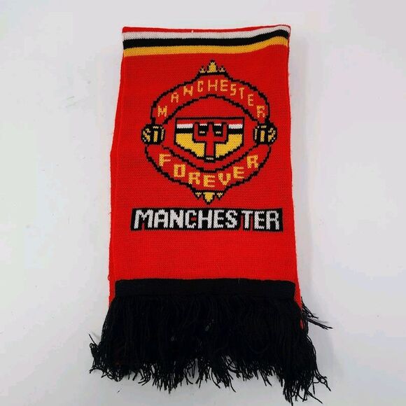 Manchester United Red Pride Of Europe Forever England Soccer Football Scarf - Picture 1 of 7